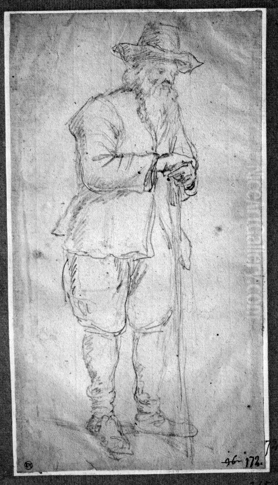 Gubbe stodjande sig pa en kapp Oil Painting by Stefano della Bella