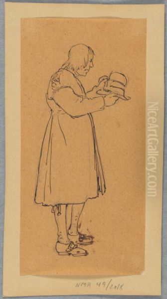 Man Looking at his Hat (Study for Churchgoers in Boats, Leksand, Dalecarlia) Oil Painting by Wilhelm Marstrand
