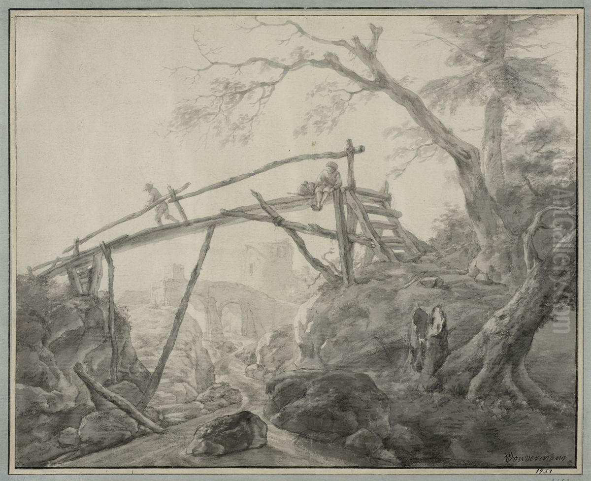 Landskap med en hog trabro Oil Painting by Philips Wouwerman