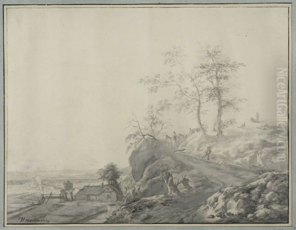 Klippigt landskap med en vag som forsvinner i fjarran Oil Painting by Philips Wouwerman