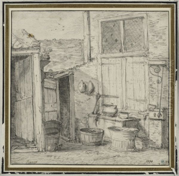 Horn av en bakgard Oil Painting by Cornelis Saftleven