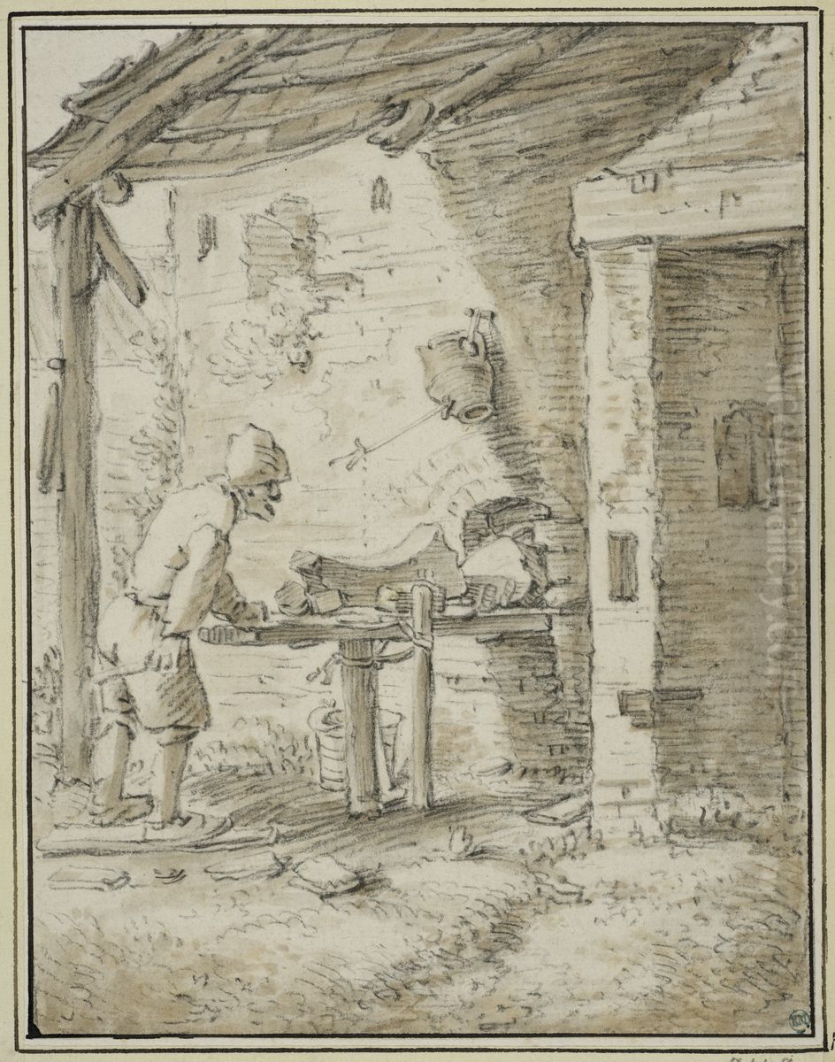 Knivslipare Oil Painting by Herman Saftleven