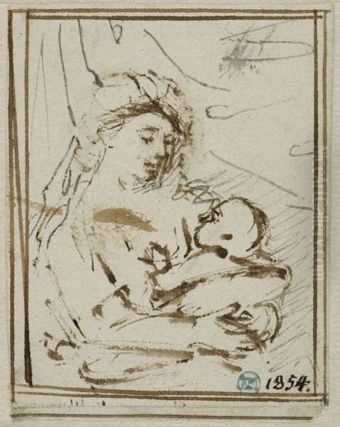 Kvinna haller ett spadbarn i sina armar Oil Painting by Rembrandt