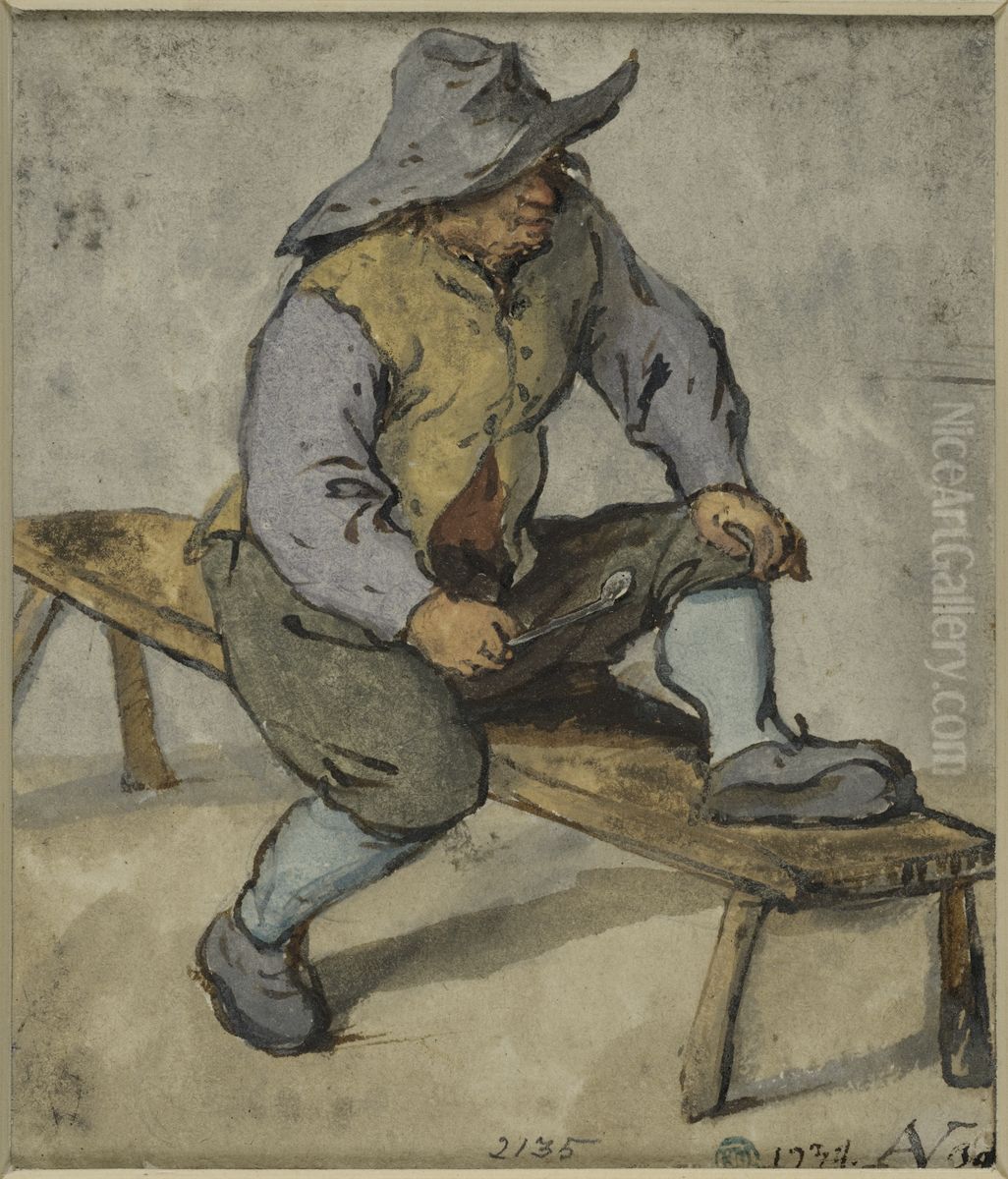 Bonde som sitter pa en bank Oil Painting by Adriaen van Ostade