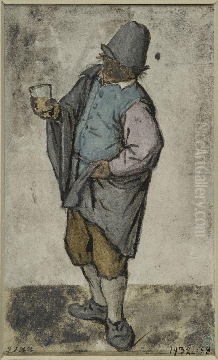Staende man som haller ett glas Oil Painting by Adriaen van Ostade