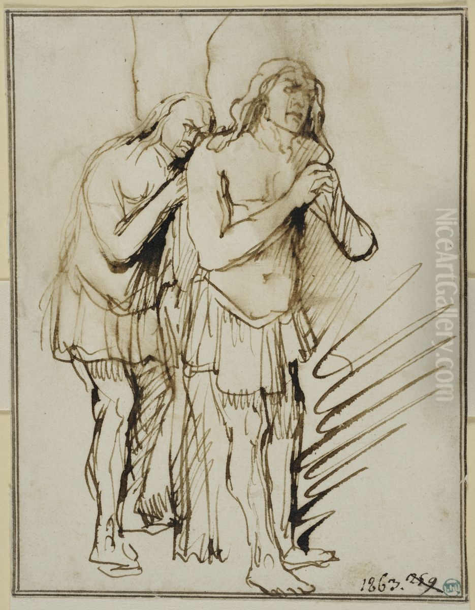 Adam och Eva efter syndafallet Oil Painting by Philips Koninck