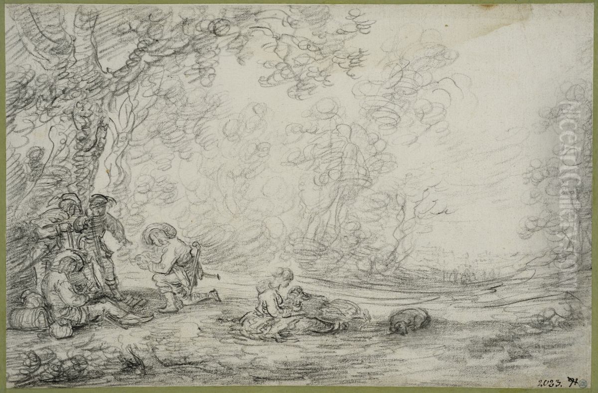 Landskap med vilande soldater Oil Painting by Francois Van Knibbergen