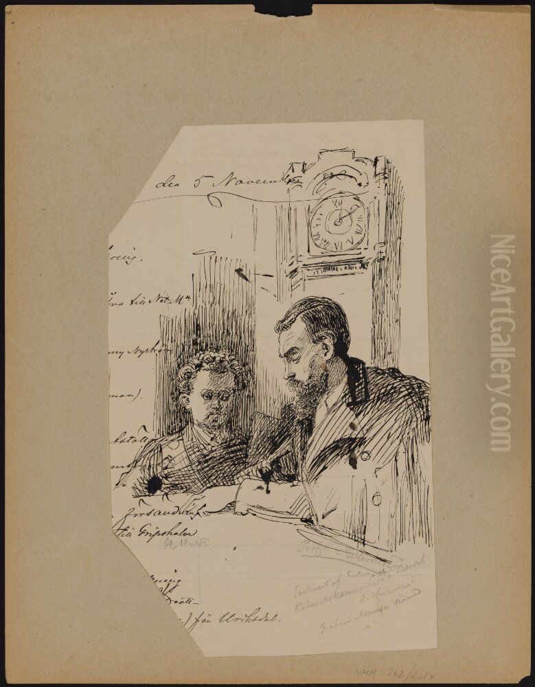 Portrait of Hampus Huldt and Albert Theodor Gellerstedt at a Board Meeting at Nationalmuseum Oil Painting by Fritz Von Dardel
