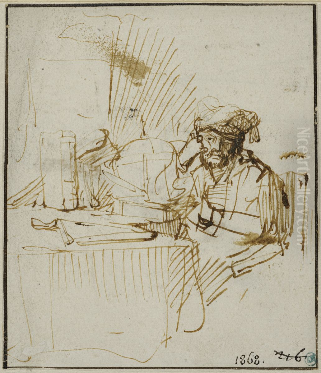 Begrundande forskare vid ett bord Oil Painting by Ferdinand Bol