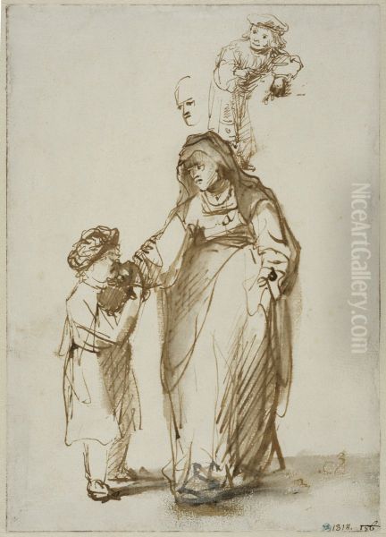 Studie med Sara och Isak (?), och en pojke med basker Oil Painting by Ferdinand Bol