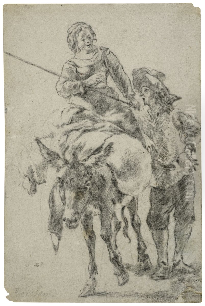 Par med en mula Oil Painting by Nicolaes Pieterszoon Berchem