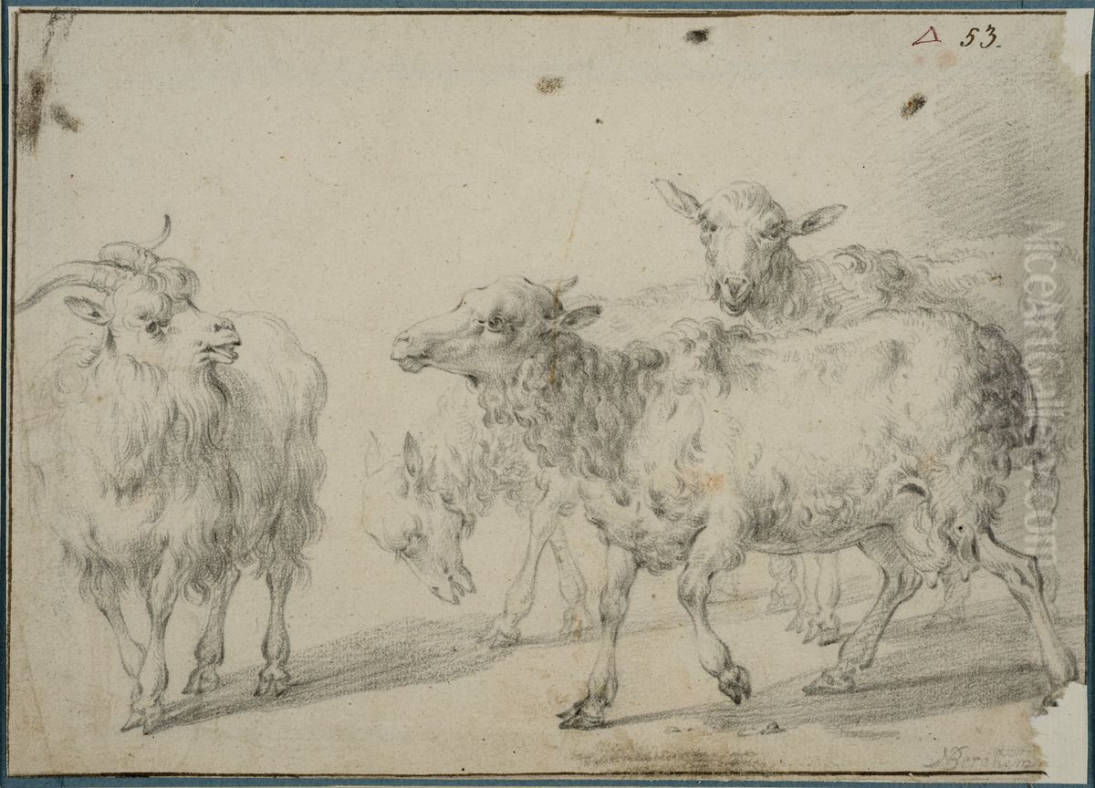 En flock far Oil Painting by Nicolaes Pieterszoon Berchem