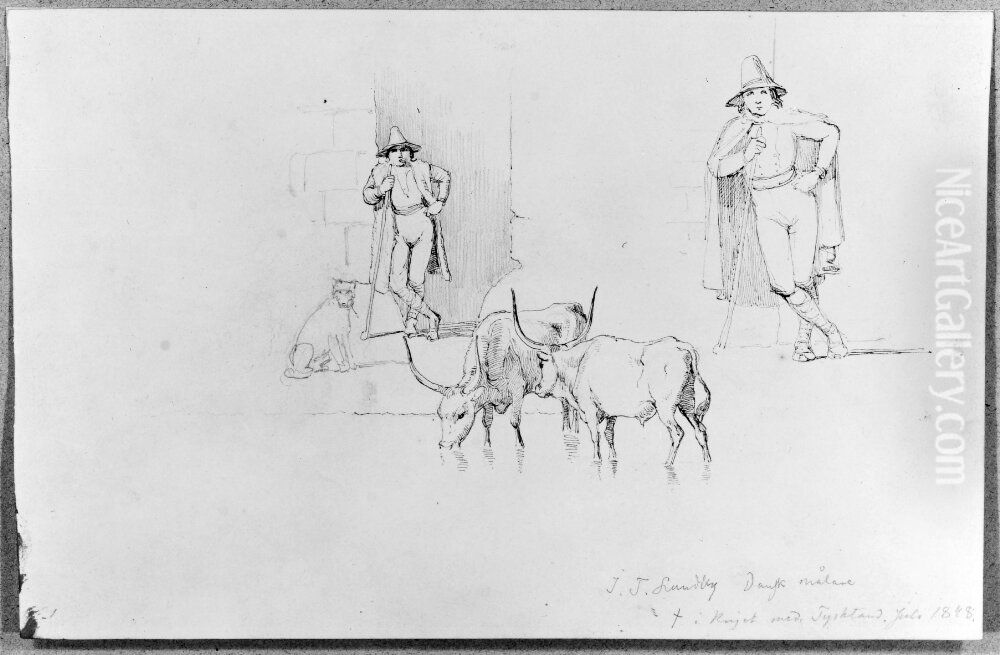 Herde med oxar Oil Painting by Johan Lundbye Herde med oxar Oil Painting by Johan Lundbye