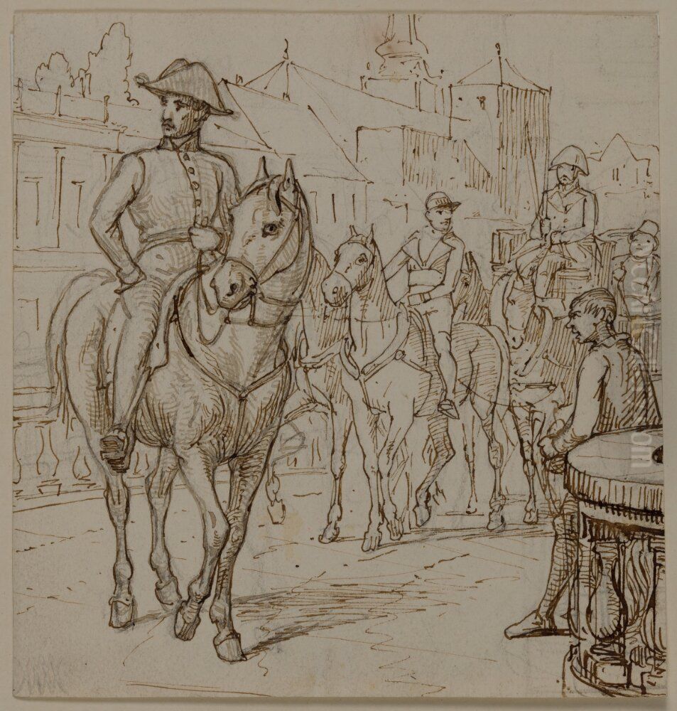 Fyrspand vagn med tjock herre i hatt Oil Painting by Wilhelm Marstrand