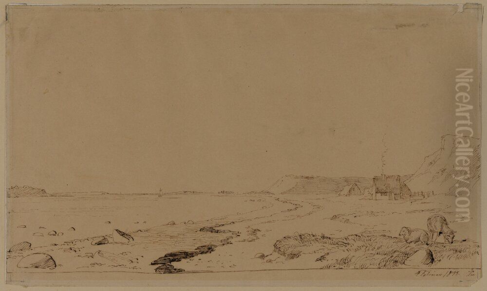 Kustlandskap Oil Painting by Johan Lundbye