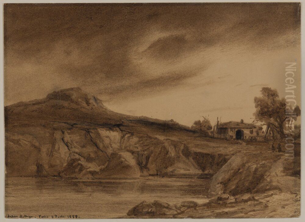Berglandskap med sjo Oil Painting by Anton Melbye