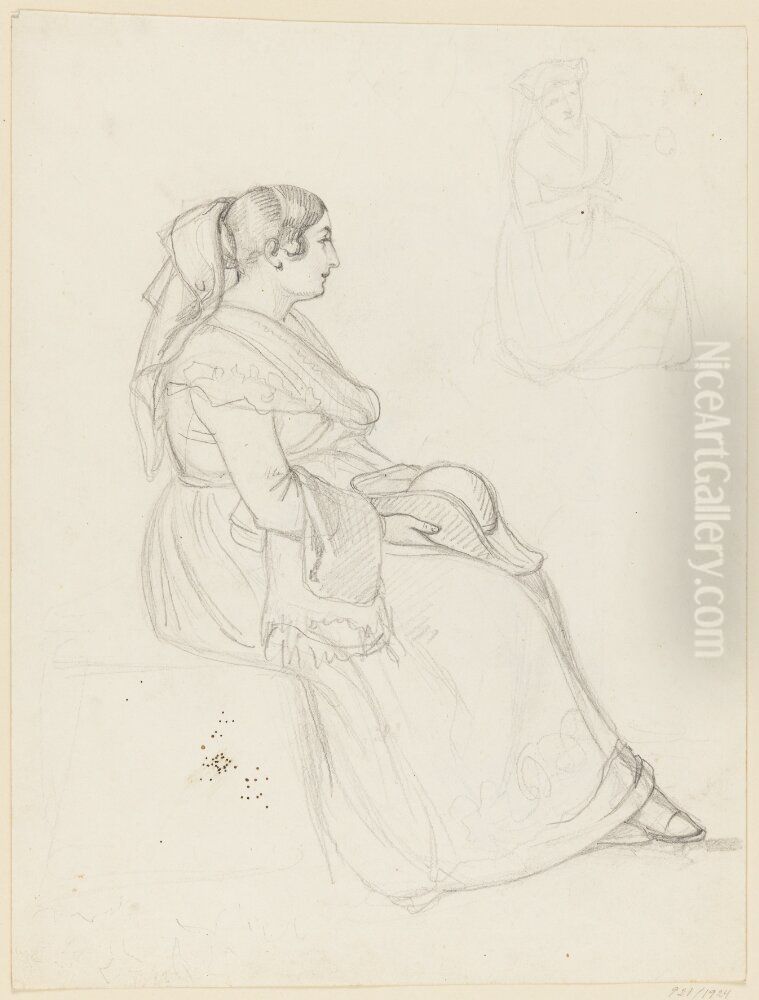 A Woman with a Hat on her Lap Oil Painting by Albert Kuchler