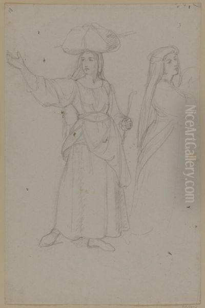 Folkliv pa Piazza Barberini, studie Oil Painting by Albert Kuchler