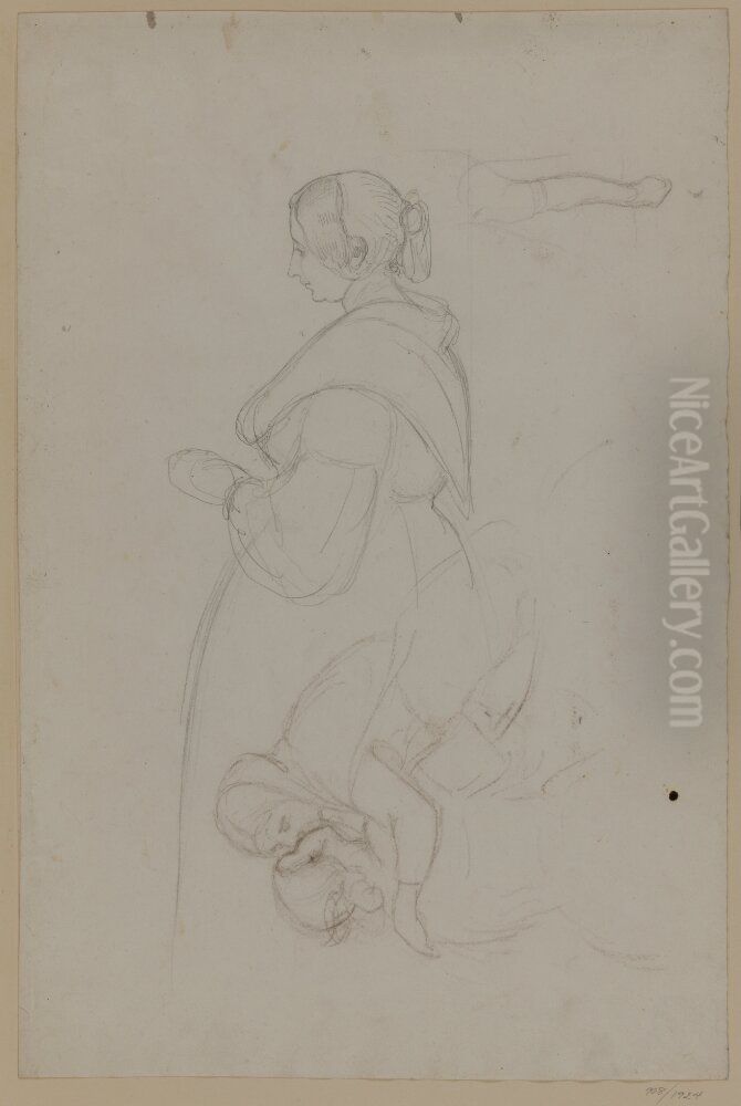 Folkliv pa Piazza Barberini, studie Oil Painting by Albert Kuchler