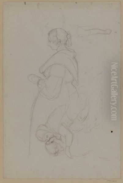 Folkliv pa Piazza Barberini, studie Oil Painting by Albert Kuchler