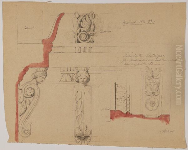 Nationalmuseum. Studier for skulputural utsmyckn., sal 82, ovre vaningen Oil Painting by Friedrich August Stuler
