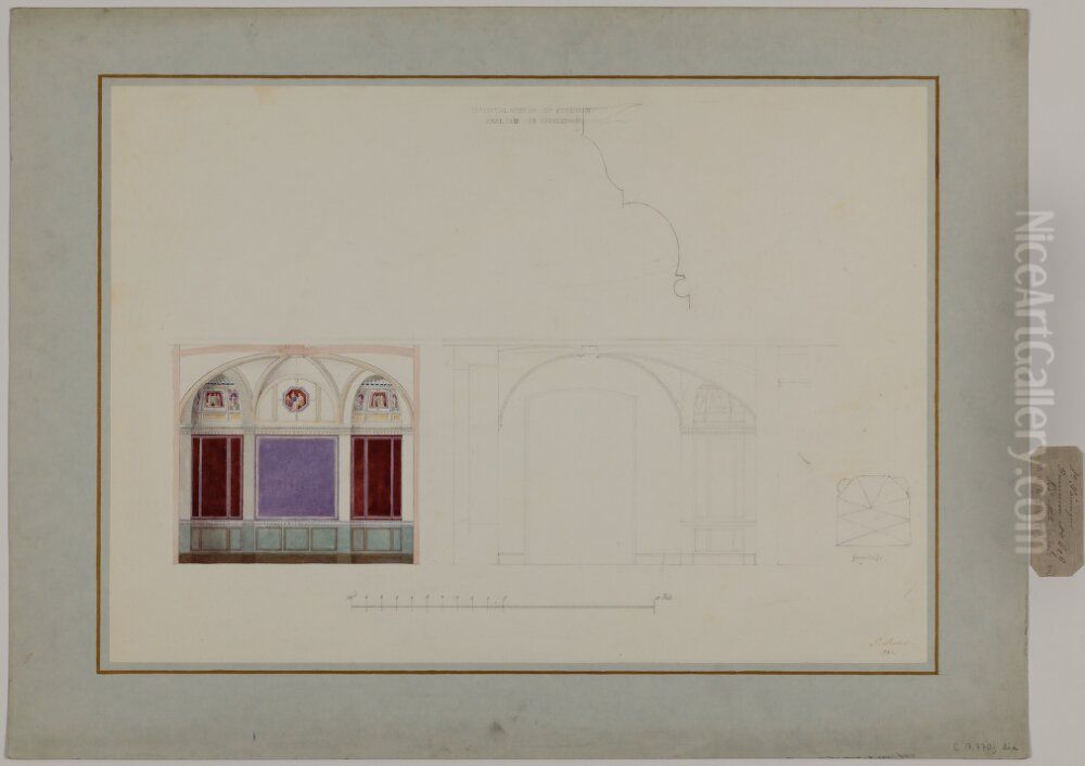 Longitudinal section, Room III, Entrance floor (reproduction) Oil Painting by Friedrich August Stuler