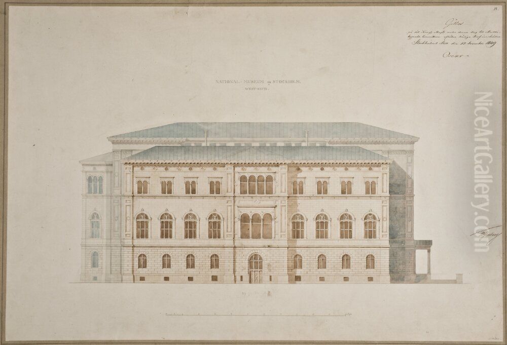 Nationalmuseum. Fasaden at norr Oil Painting by Friedrich August Stuler