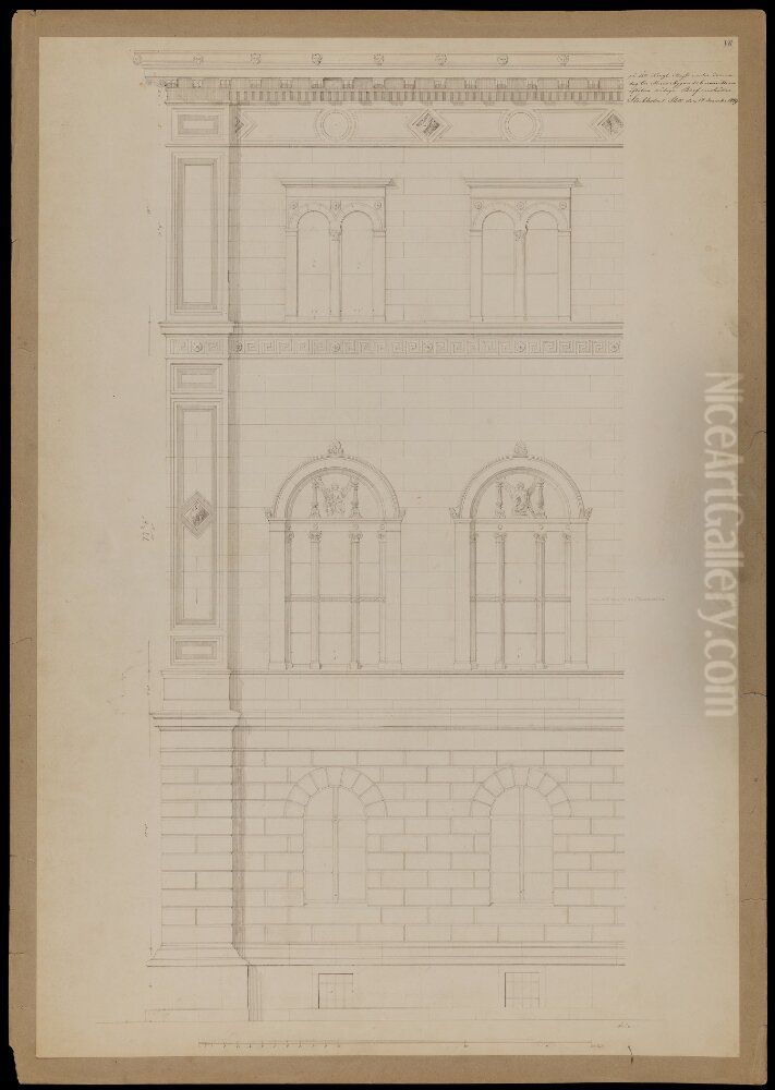 Nationalmuseum. Detaljforslag till huvudfasaden Oil Painting by Friedrich August Stuler