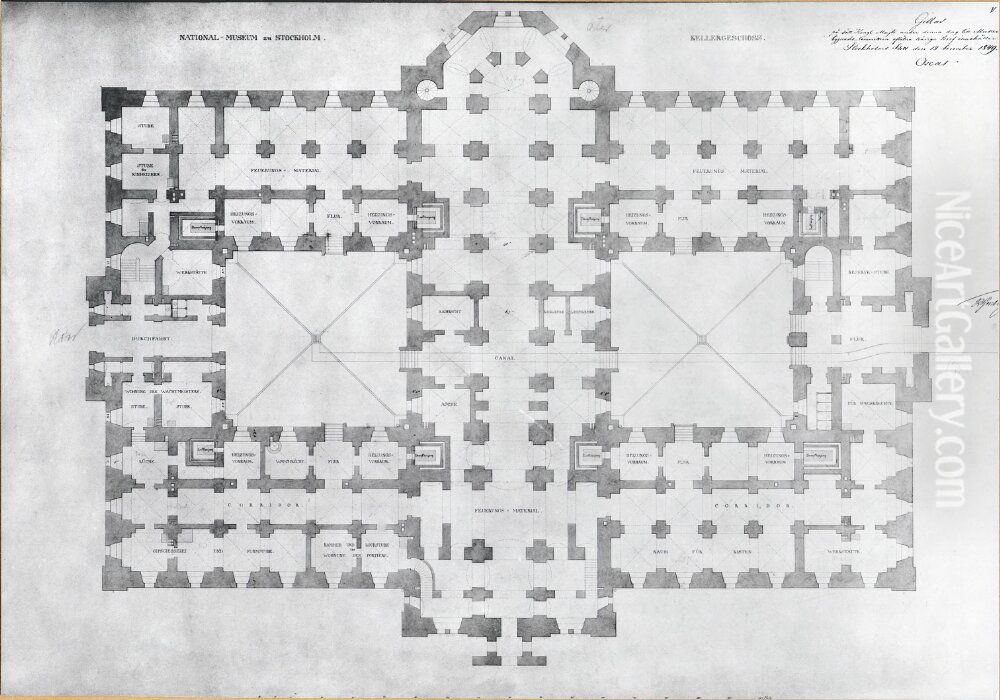 Nationalmuseum. Plan av kallaravaningen Oil Painting by Friedrich August Stuler