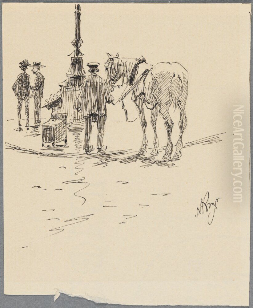 Street View with a Horse Oil Painting by Nils Kreuger