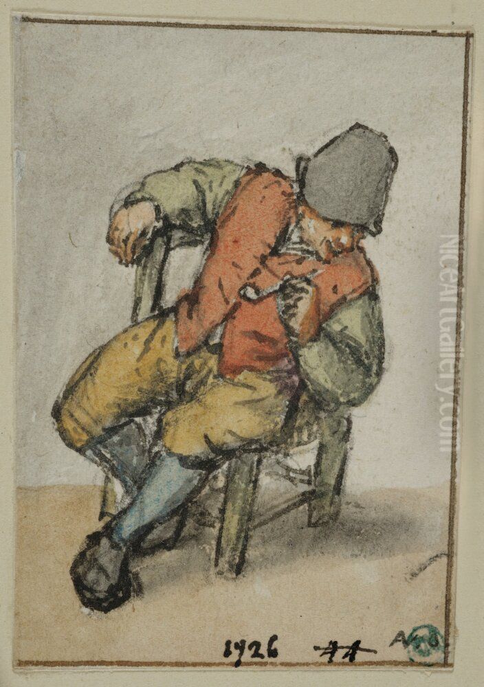 Seated Peasant, Turning Sideways, a Pipe in his Left Hand Oil Painting by Adriaen van Ostade