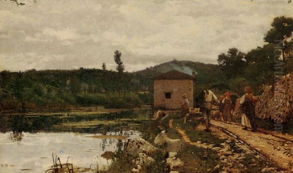Towards evening on the river Livenza Oil Painting by Luigi Nono