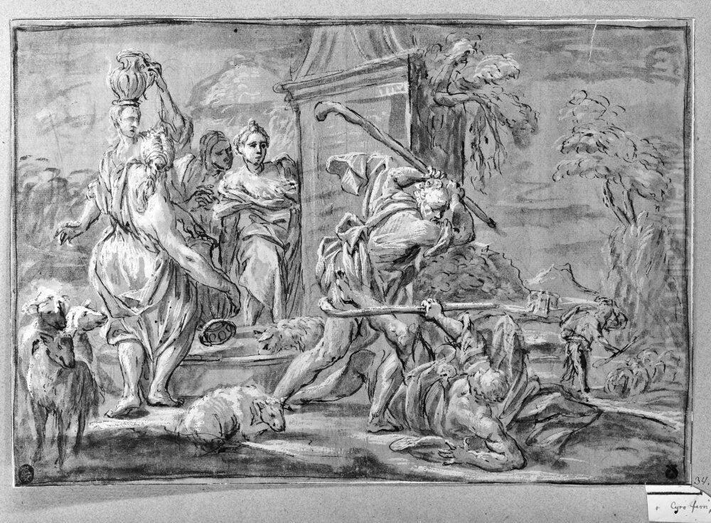 Moses forsvarar Jetros dottrar Oil Painting by Ciro Ferri