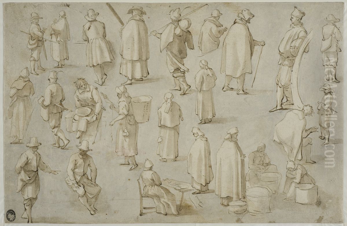 Tjugofyra studier av staende, gaende och sittande figurer Oil Painting by Adam Willaerts