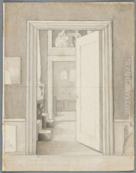 Interior from the Artist's Home at Charlottenborg Oil Painting by Christoffer Wilhelm Eckersberg