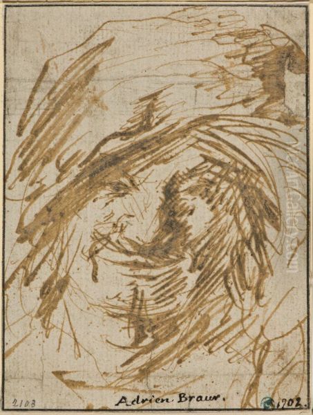 Head of a man (Self-Portrait?) Oil Painting by Adriaen Brouwer
