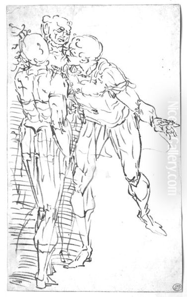 Preliminary Study for the Left Part of the Ceiling Fresco in S.Matteo, Genoa Oil Painting by Luca Cambiaso