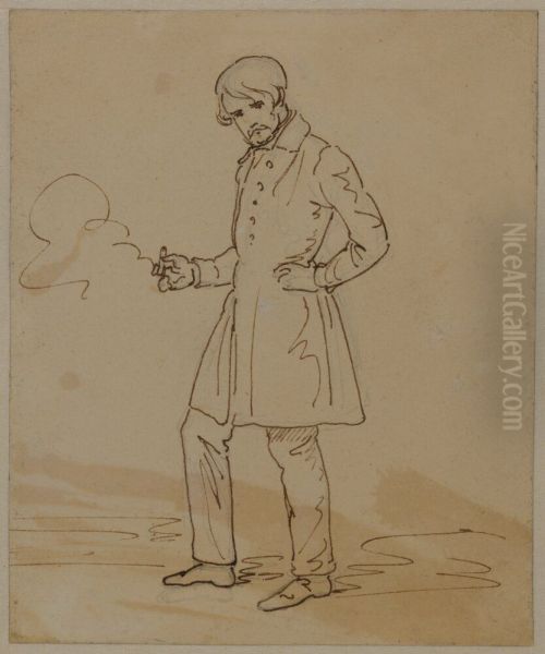 Herr med cigarr (sjalvportratt) Oil Painting by Wilhelm Marstrand