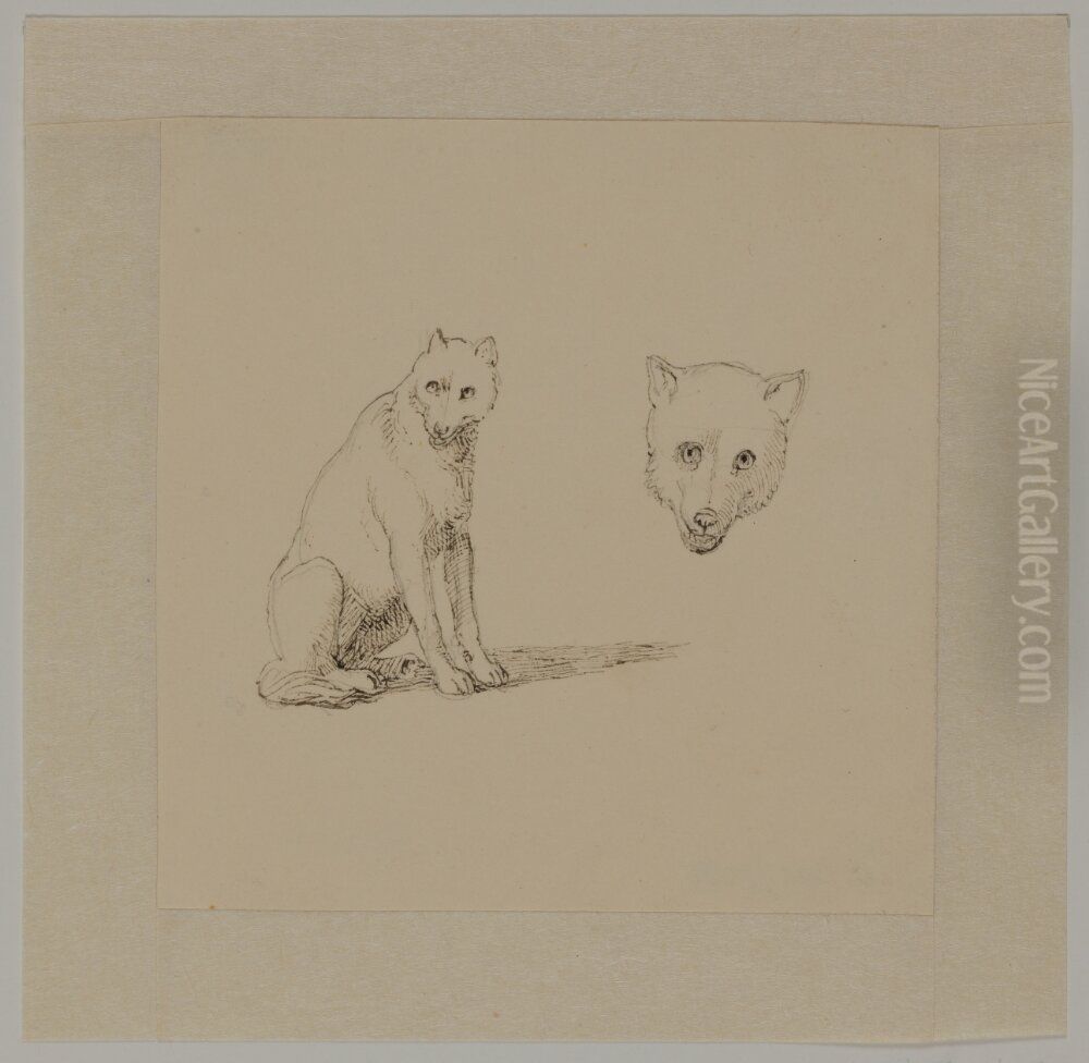 Hundstudier Oil Painting by Johan Lundbye Hundstudier Oil Painting by Johan Lundbye