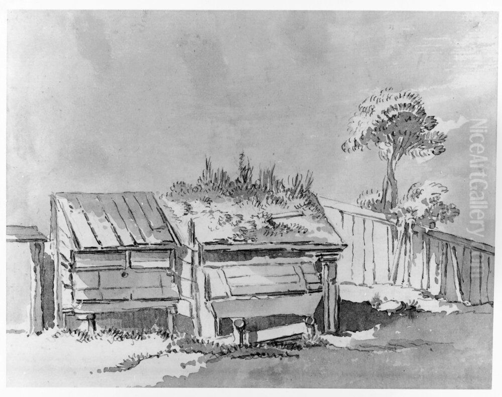 Torvtackt stuga i skogen Oil Painting by Jean Eric Rehn