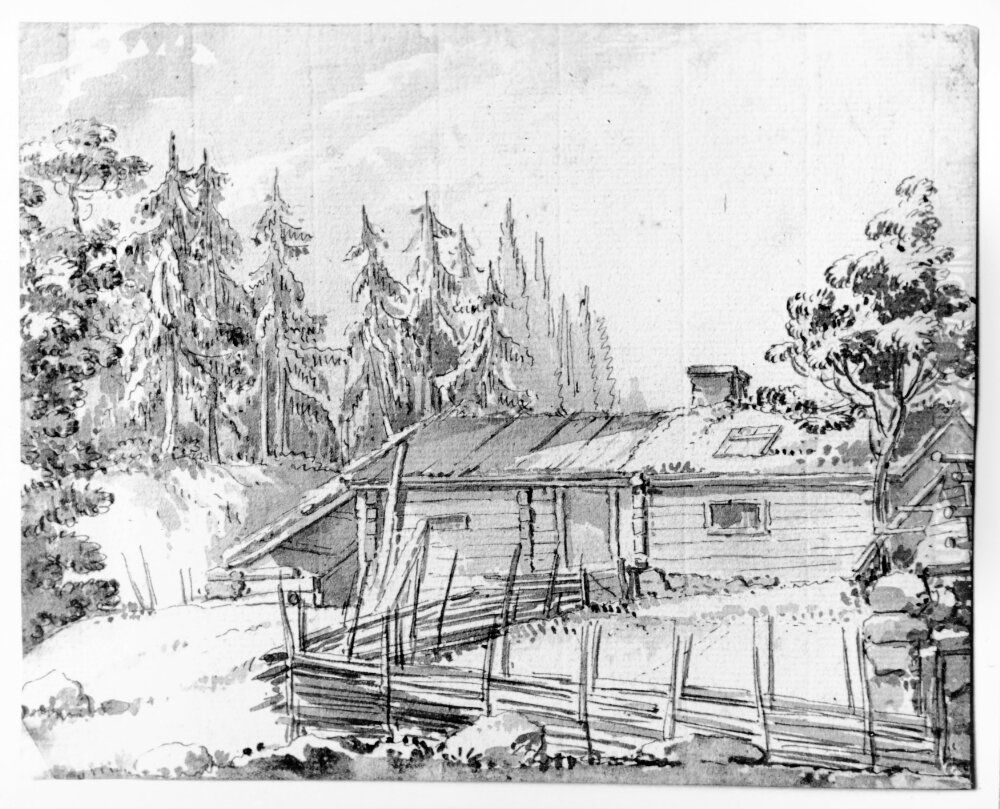 Torvtackt stuga i skogen Oil Painting by Jean Eric Rehn