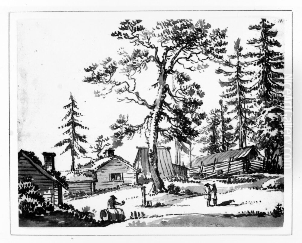 Lantgard i skogsbacke Oil Painting by Jean Eric Rehn