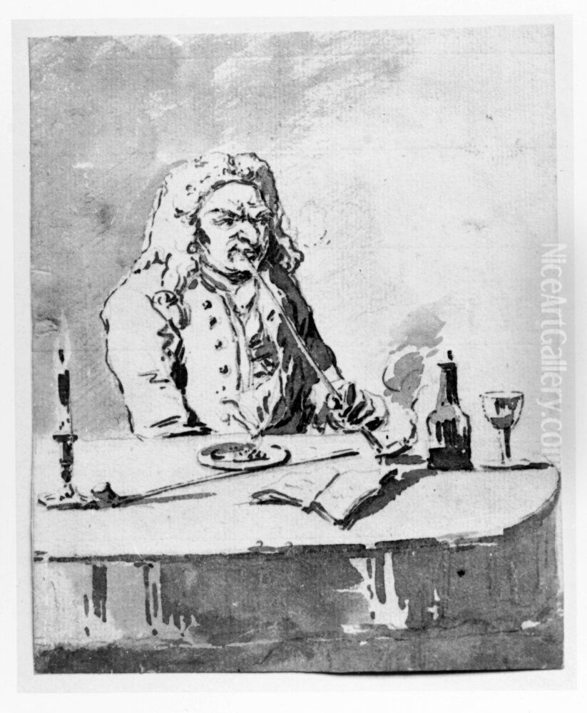 Rokande aldre man vid bord Oil Painting by Jean Eric Rehn