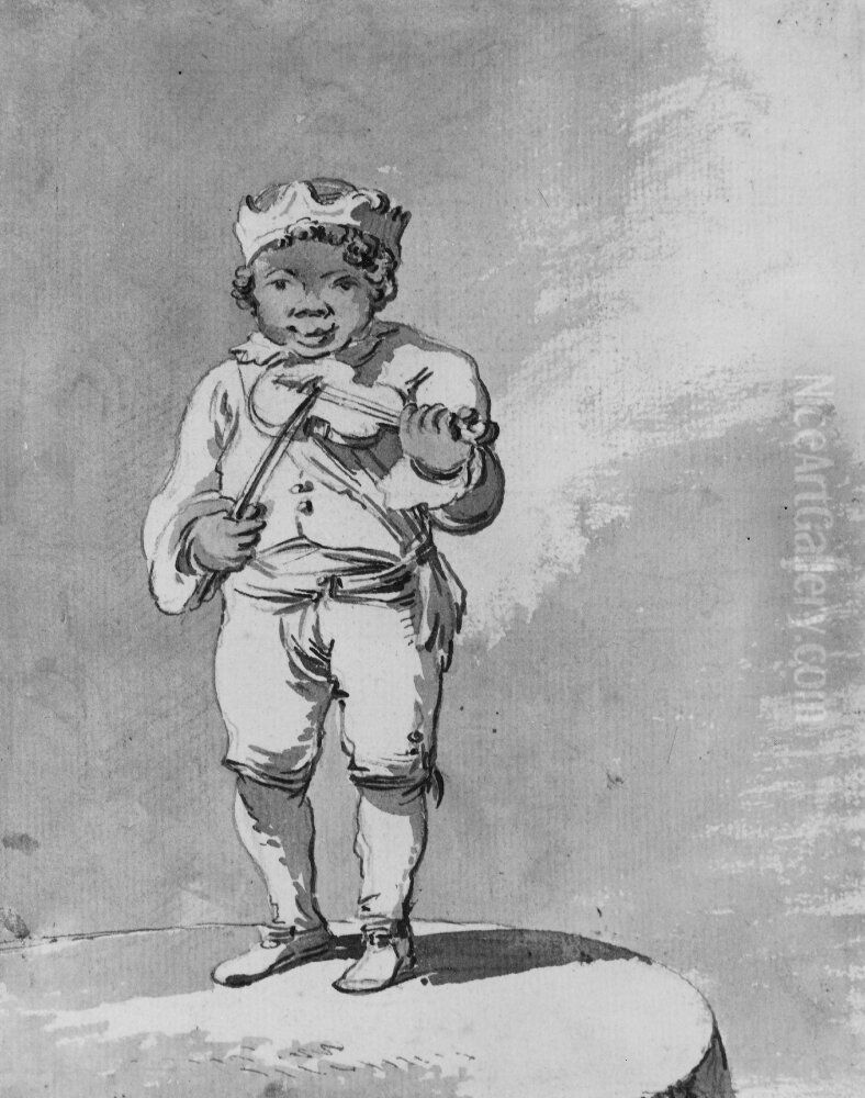 Fiolspelande svart pojke Oil Painting by Jean Eric Rehn