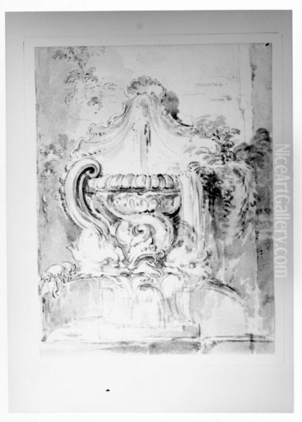 Barockfontan med delfiner Oil Painting by Jean Eric Rehn