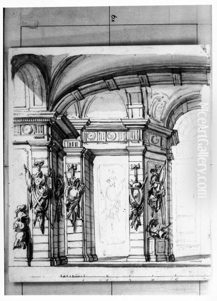 Valvbyggnad med trofeer pa vaggarna Oil Painting by Jean Eric Rehn