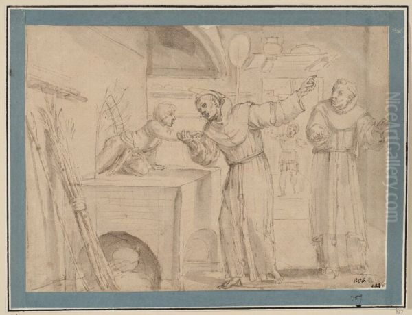 St. Diego rescuing a child from a burning oven Oil Painting by Annibale Carracci