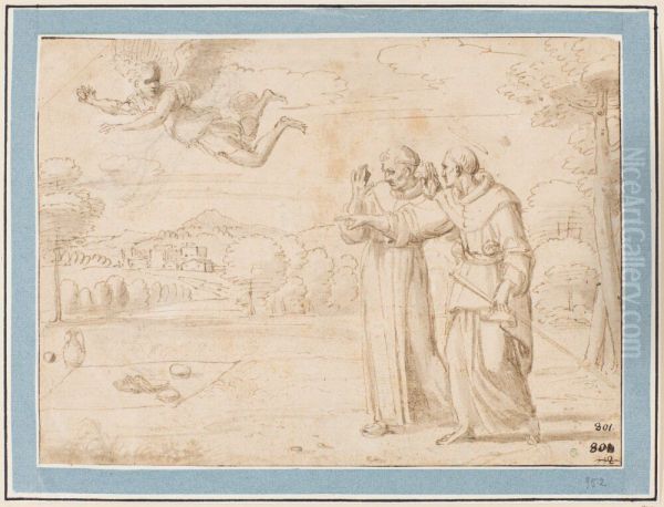 A meal miraculously appearing to St. Diego and a companion Oil Painting by Annibale Carracci