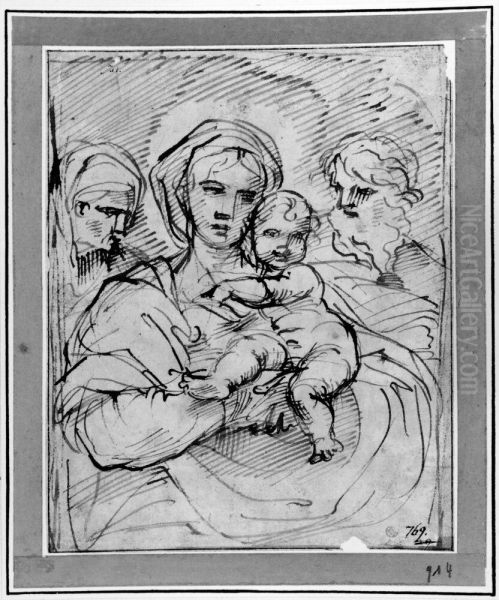 The Holy Family with St. Anne Oil Painting by Agostino Carracci