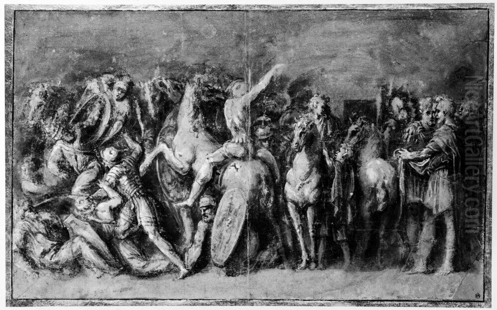 Battle scene Oil Painting by Biagio Pupini Battle scene Oil Painting by Biagio Pupini